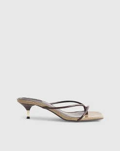 Brown Skinny Strap Toe Thong Heels