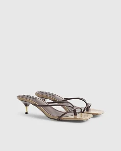 Brown Skinny Strap Toe Thong Heels