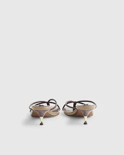 Brown Skinny Strap Toe Thong Heels
