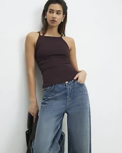 Brown Sleeveless Cotton Tank Top