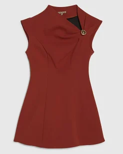 Brown Sleeveless Draped Neck Mini Dress