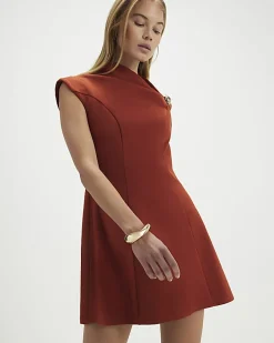 Brown Sleeveless Draped Neck Mini Dress