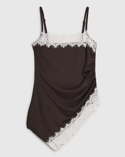 Brown Sleeveless Lace Trim Cami Top