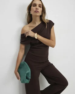 Brown Sleeveless Ponte Drape Top