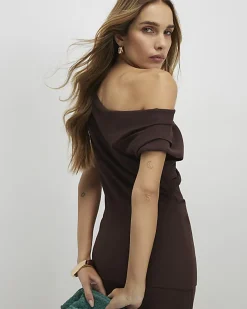 Brown Sleeveless Ponte Drape Top