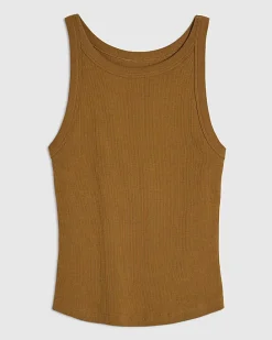 Brown Sleeveless Ribbed Tank Top