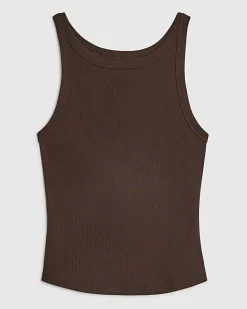 Brown Sleeveless Ribbed Tank Top