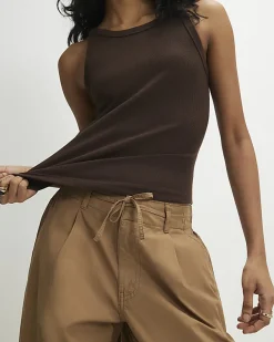 Brown Sleeveless Ribbed Tank Top
