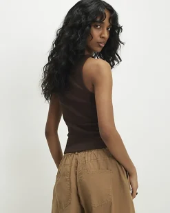 Brown Sleeveless Ribbed Tank Top