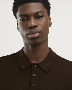 Brown Slim Fit Essential Knit Zip Polo Shirt