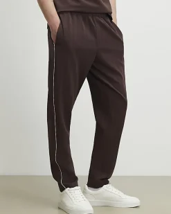 Brown Slim Fit Piped Textured Joggers
