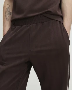 Brown Slim Fit Piped Textured Joggers