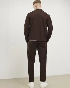 Brown Slim Fit Pique Shacket And Joggers Set