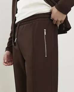 Brown Slim Fit Pique Shacket And Joggers Set