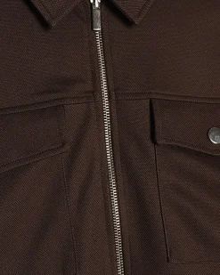 Brown Slim Fit Pique Shacket And Joggers Set