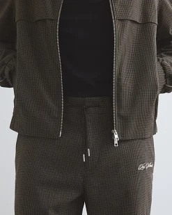 Brown Slim Fit Puppytooth Piped Trousers
