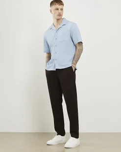 Brown Slim Fit Stretch Textured Trousers