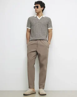 Brown Slim Fit Stretch Textured Joggers