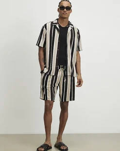 Brown Slim Fit Stripe Shorts