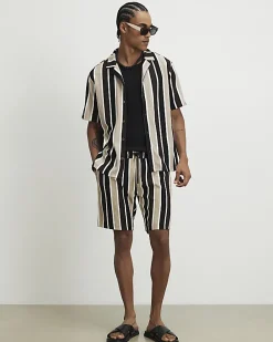 Brown Slim Fit Stripe Textured Shirt
