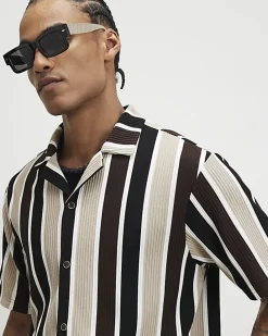 Brown Slim Fit Stripe Textured Shirt