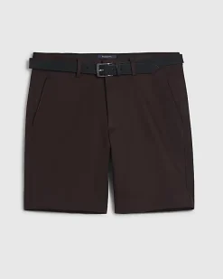 Brown Slim Stretch Chino Short with Belt
