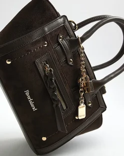 Brown Small Winged Panelled Zip Tote Bag