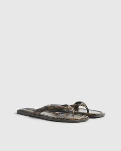 Brown Snake Print Toe Thong Flat Sandal