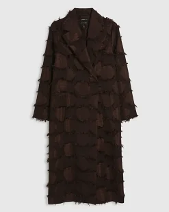 Brown Spot Fringe Longline Duster Coat