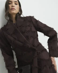 Brown Spot Fringe Longline Duster Coat