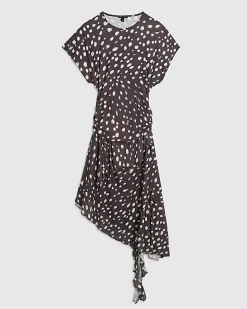 Brown Spot Hybrid T-Shirt Ruffle Midi Dress