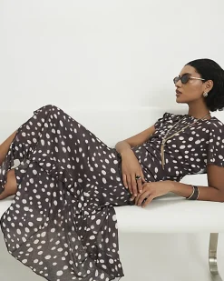 Brown Spot Hybrid T-Shirt Ruffle Midi Dress