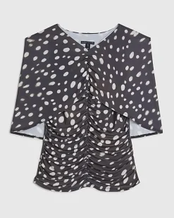 Brown Spot Ruched Cape Top