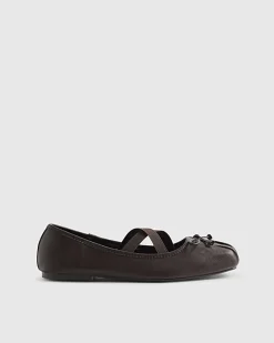Brown Square Toe Flat Ballet Pumps