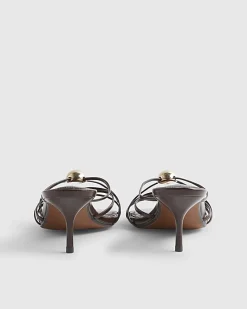 Brown Strappy Heeled Mule Sandals