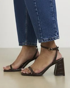 Brown Strappy Low Block Heel Sandals