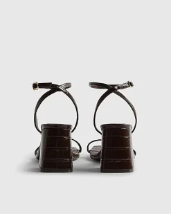Brown Strappy Low Block Heel Sandals