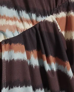 Brown Stripe Cold Shoulder Mini Dress
