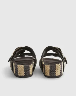 Brown Stripe Raffia Footbed Sandals