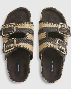 Brown Stripe Raffia Footbed Sandals