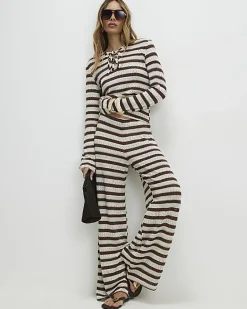 Brown Stripe Textured Tie Top