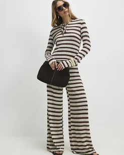 Brown Stripe Textured Trousers