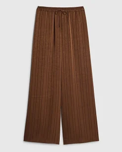 Brown Striped Drawstring Wide Leg Trousers
