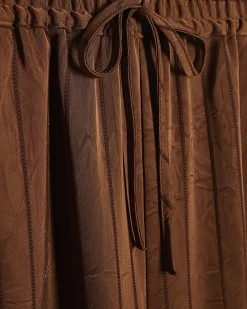 Brown Striped Drawstring Wide Leg Trousers