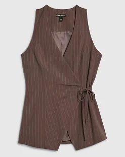 Brown Striped Soft Tie Front Top