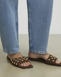 Brown Stud Flat Sandals