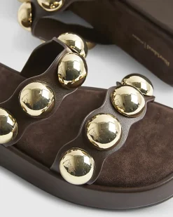 Brown Studded Flatform Sandals