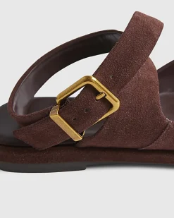 Brown Suede Cross Strap Toe Thong Sandals
