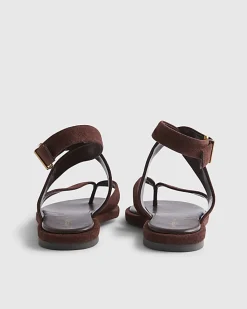 Brown Suede Cross Strap Toe Thong Sandals