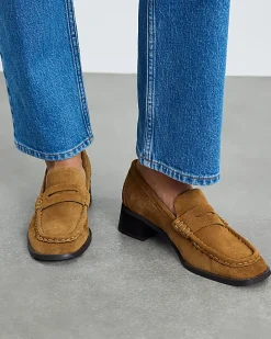Brown Suede Heeled Loafers
